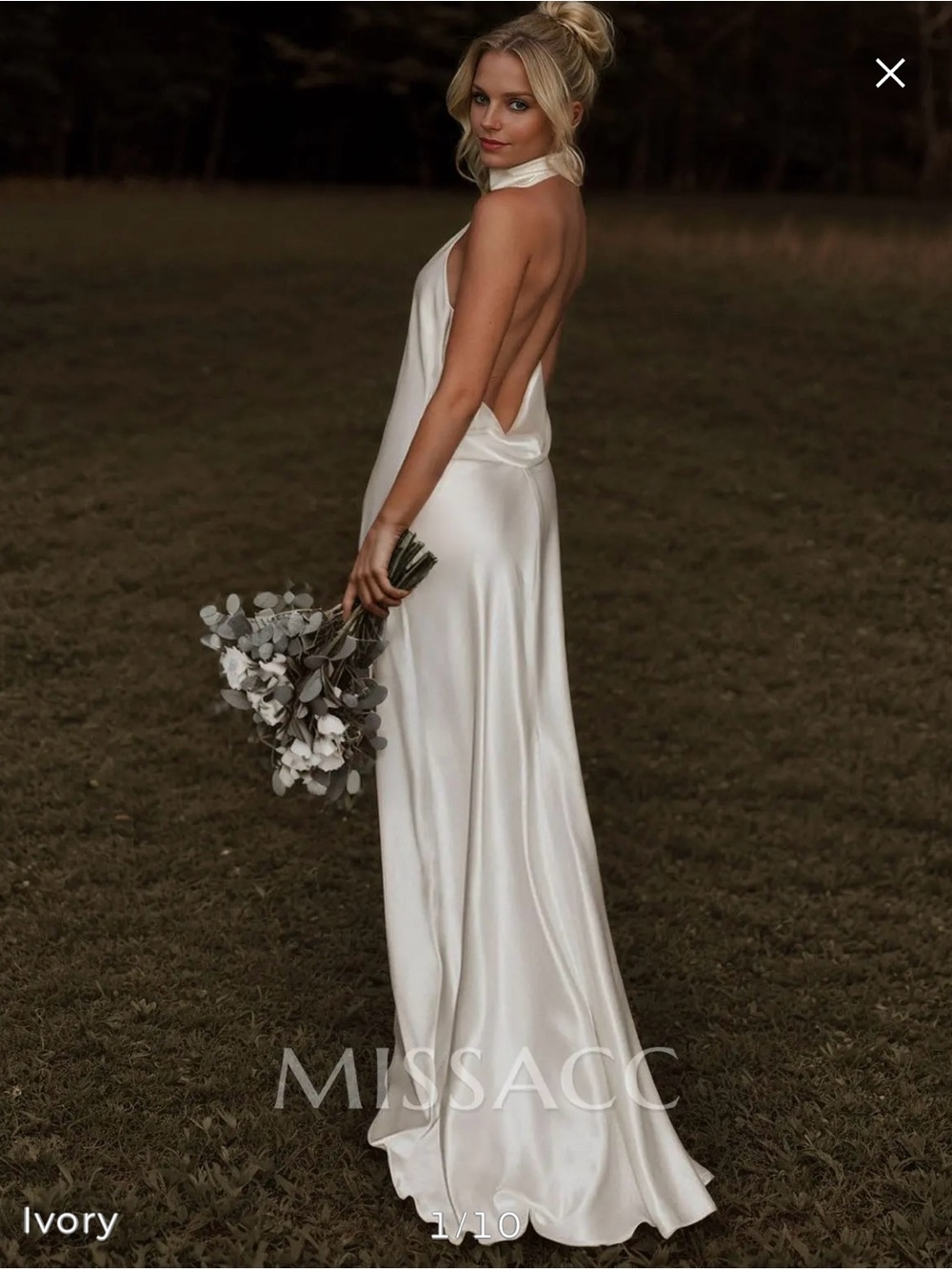 Missacc Ivory Satin Backless Halter Gown